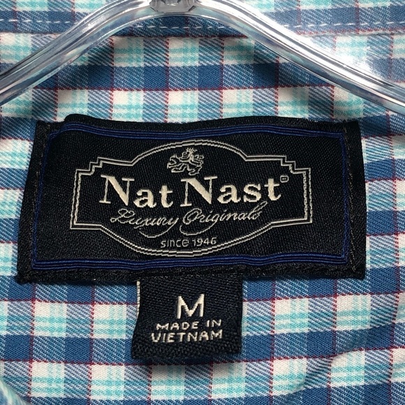Nat Nast Shirt Mens Medium Blue White Plaid Button Up - Picture 3 of 12